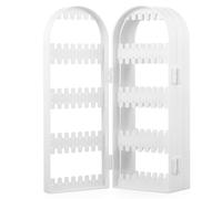 FUNNETOYU Foldable White Plastic Earring Display Stand with Four Doors, Jewelry Organizer Screen for Earrings and Necklaces, Tabletop Accessory Storage for Home Use