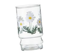 FUNNETOYU Glass Coffee Cup 230ml with Daisy Pattern for Home Entertaining | Glass, Flat Base, Smooth Surface, Decorative Look, White Finish, Bar Desktop Use