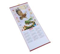 FUNNETOYU Horse Zodiac Hanging Calendar Faux Rattan Traditional Chinese Lunar Year Wall Scroll with Feng Shui Home Office Decor and Comprehensive Lunar Date Tracking