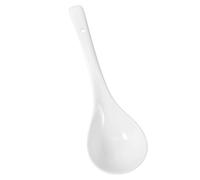 FUNNETOYU Large Ceramic Soup Spoon with Long Handle Smooth Surface Food Scoop for Serving Soup Porridge and Rice Dishwasher Safe Tableware White Home Kitchen Utensil
