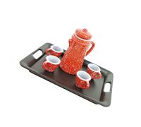FUNNETOYU Lifelike Miniature Teapot and Tea Cups with Black Tray DIY Fairy House Accessory for Dollhouse Furniture and Pretend Play Mini Home Tea