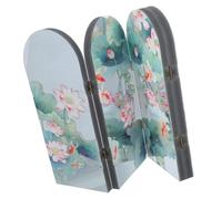 FUNNETOYU Mini Chinese Folding Screen Lotus Flower Print 4-panel Acrylic and Pvc Foam Board Desktop Divider Foldable for Tearoom and Studio Decor with Private Area Creation