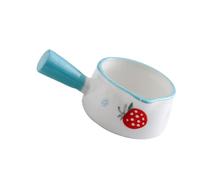 FUNNETOYU Mini Sky-Blue Strawberry Pattern Milk Pot Dipping Sauce Bowl with Handle Heat-Resistant Condiment Plate for Home Restaurants Catering for Soy Mustard Sweet Sour Sauces