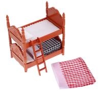 FUNNETOYU Miniature Bunk Bed Dollhouse Furniture 9pcs Set, Mini House Accessory Bedroom Model for Dollhouse Play, Mini Double Bed Prop Furniture