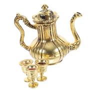 FUNNETOYU Miniature Dollhouse Tea Set Metal Mini Kitchen Accessories Vintage Gold Teapot Cup Set for Tiny Dollhouse Furniture Decoration and Fade Resistant Ornament for Mini House Scenes