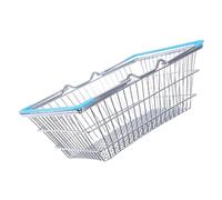 FUNNETOYU Miniature Iron Shopping Basket for Sturdy Grocery Cart with Handle Friendly Pretend Play Storage Basket for Supermarket Roleplay and Party Decorations Light Blue Large