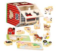 FUNNETOYU Montessori Wooden Farm Animal Set for Ages Safe Rounded Edges Wood for Cognitive Development and Fine Motor Skills Educational Playpieces for Preschool Learning