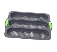 FUNNETOYU Multi-Slot French Baguette Bread Pan with Diamond Bottom, Non-Stick Silicone Mold, Deep Gray with Green Handle, Professional Kitchen Bakeware for Artisan Bread Baking