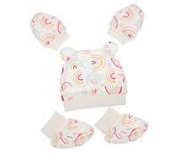 FUNNETOYU Newborn Anti-Scratch Gloves Baby Cotton Hat Set for Infants Keeps Warm and Breathable Multi-Colour Winter Beanie Gift for Friends with Newborn Babies