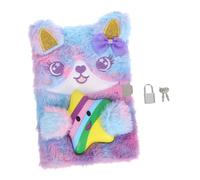 FUNNETOYU Plush Animal Journal with Lock for Soft Fluffy Writing Notebook with Cozy Texture Fun Cartoon Diary for Daily Recording and Drawing Secure Journal