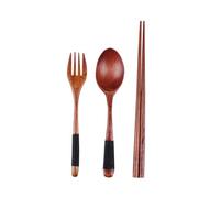 FUNNETOYU Portable Wooden Flatware Set with Pouch Fork Spoon Chopsticks Made from Natural Wood with Plant Oil Coating Ergonomic Anti-Slip Handles Dishwasher Safe for Camping Travel Picnic