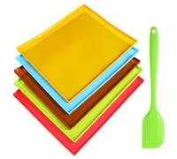FUNNETOYU Reusable Silicone Baking Mats with Edges for Oven Food-Grade Nonstick Cookie Sheets Trays with Green Spatula Multipurpose Kitchen Liners for Pastry Roasting Dehydrating and Dough