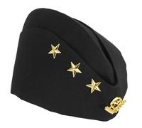 FUNNETOYU Russian Soldier Sailor Hat with Yellow Star and Wheat Emblem, Black Pointed Boat Cap for Adults, Party Costume Accessory and Sailor Dance Headwear for Cosplay and Nautical Events