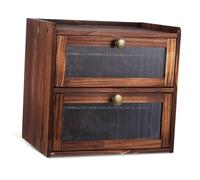 FUNNETOYU Rustic Bread Box for Kitchen Countertop with Double Layer Capacity Ventilated Storage Container for Fresh Bread Keeping and Kitchen Organization