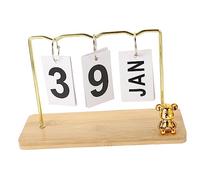 FUNNETOYU Rustic Wooden Desk Calendar Perpetual Date Display Compact Table Calendar for Office Bedroom Desktop Decoration with Metal and Paper Materials