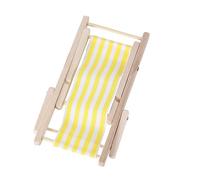 FUNNETOYU Scale Beach Chair Model Yellow Stripe Recliner for Dollhouse Play House Accessories DIY Outdoor Ornament