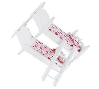 FUNNETOYU Scale Wooden Bunk Bed for Dolls Miniature Bed Model Pink Strawberry Realistic Handcrafted Dollhouse Furniture for Educational Role Play and Cognitive Development