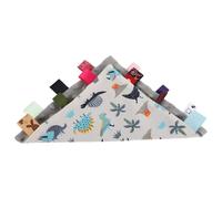 FUNNETOYU Soft Baby Handkerchief with Colorful Tag Design, Gentle Cloth Dinosaur Security Blanket for Newborns, Nursery Comforter for Babies and Toddlers