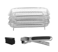 FUNNETOYU Stackable Stainless Steel Air Fryer Drying Rack with Foot Covers Clamp Accessory for Baking Dehydrating and Steaming Easy to Clean and Assembly