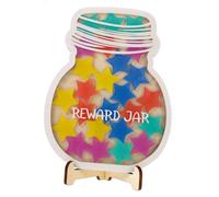 FUNNETOYU Star Reward Jar for Classroom Management Wooden Behavior Chart Decorative Accent for Home School Office Motivational Star Tokens for Behavior