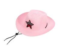 FUNNETOYU Straw Cowboy Hat Breathable Summer Beach Cap for Boys Woven Sun Protection Headwear Lightweight Cool Sunshade for Outdoor Travel and Birthday Parties Pink