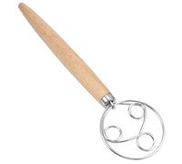 FUNNETOYU Three Ring Flour Whisk with Wood Handle Stainless Steel Bread Mixer for Baking Professional Kitchen Gadget for Dough Cakes Pancakes and Pastries Hand Stirrer Tool