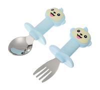 FUNNETOYU Training Tableware Set Soft Handle Fork Spoon for Cute Monkey Design Comfortable Grip Practice Eating Utensils for Boy Girl