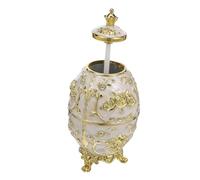 FUNNETOYU Vintage Embossed Toothpick Holder Box with Gold White Rose Motif Automatic Push Button Dispenser Sealed Hygienic Plastic Storage for Kitchen Dining Tables and Party Use
