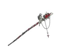 FUNNETOYU Vintage Gothic Rose Hair Stick with Cross Crow Design, Silver Alloy Hairpin for Multiple Styling Options, Matte and Partial Gloss Finish, for Halloween and Festival Hair