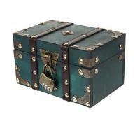 FUNNETOYU Vintage Wooden Pirate Treasure Box Small Size with 3-digit Combination Lock, Retro Jewelry Storage Chest, Emerald Green Wood Coin Bank for Home Organization and Secure Keepsake