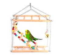 FUNNETOYU Wooden Small Swing Parrot with Hanging Ladder and Iron Chain for Pet Birds, Providing Entertainment and Workout through Swinging and Climbing