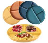 Funngy Divided Dinner Plates,4 PCS 9 Inch Portion Control Plates Compartment Divided Plates for Adults and Teenagers Unbreakable Reusable Plastic Dinner Trays for Weight Loss Diet Camping