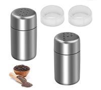 Funngy Mini Salt and Pepper Sets,2 PCS Stainless Steel Salt and Pepper Shakers Set Mini Portable Spice Jars with Clear Lid Travel Cruet Set for Home Kitchen Camping Restaurant Use