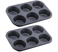 Funngy Muffin Trays,2 PCS 6 Cup Muffins Pan Carbon Steel Mould Bakeware Deep Sturdy Muffin Tray Baking Tray Set Non Stick Baking Trays for Baking Pastries Bun Cupcakes Muffin Pudding Brownies