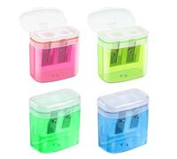 Funngy Pencil Sharpener,4 PCS Coloured Plastic Manual Pencil Sharpener with Lid Dual Hole Handheld Sharpeners Pencils Sharpeners with Container for Kids Students Home Office and School Supplies