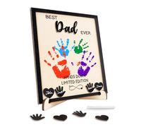 Funnli Dad Birthday Gifts, 10" Handprint Kit Dad Gifts, DIY Family Keepsake Wood Frame Present for Daddy, Personalised Christmas Birthday Anniversary Father's Day Gifts for Dad