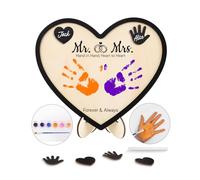 Funnli Wedding Gifts, 10" Handprint Kit Marriage Decorations, DIY Engagement Keepsake Wood Frame Present for Couples, Personalised Wedding Gifts for Bride and Groom, Mr and Mrs Presents