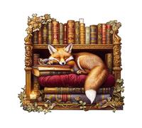 Funnli Wooden Puzzles for Adults, Unique Animal/Plant Shape Wooden Jigsaw Puzzles for Adults and Kids with Wood Gift Box (Sleep Library-Fox)