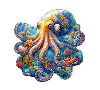 Funnli Wooden Puzzles for Adults, Unique Animal/Plant Shape Wooden Jigsaw Puzzles for Adults and Kids with Wood Gift Box (Underwater world-octopus)