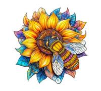 Funnli Wooden Puzzles for Adults, Unique Animal/Plant Shape Wooden Jigsaw Puzzles for Adults and Kids with Wood Gift Box (Bee in Bloom)