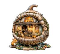 Funnli Wooden Puzzles for Adults, Unique Animal/Plant Shape Wooden Jigsaw Puzzles for Adults and Kids with Wood Gift Box (Acorn mouse)