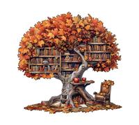 Funnli Wooden Puzzles for Adults, Unique Animal/Plant Shape Wooden Jigsaw Puzzles for Adults and Kids with Wood Gift Box (Tree Library)