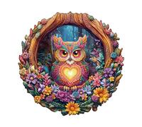 Funnli Wooden Puzzles for Adults, Unique Animal/Plant Shape Wooden Jigsaw Puzzles for Adults and Kids with Wood Gift Box (Loving Owl)