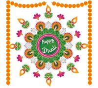 Funnlot Diwali Decorations for House, Rangoli Sticker for Floor Happy Diwali Stickers with 2 Artificial Marigold Flower Garland Floor Stickers Diyas Indian Decorations Gifts
