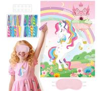Funnlot Pin the Horn on the Unicorn, Pin the Tail Party Games with Tail Stickers and Eye Masks, Unicorn Birthday Party Decorations Activities Crafts Party Favors Supplies Toys Gifts for Girls