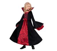 Funnlot Vampire Costume for Kids, Royal Vampire Costume for Girls, Halloween Gothic Vampire Set, Vampire Party Fancy Dress with Vampire Teeth, Scar Tattoo and Necklace (M)