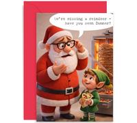 Funnt Christmas Card for Family, Where's Donner? Gift, Amusing Cheerful Xmas Cartoon Design, for Husband Dad Brother Son, Blank Inside with Envelope