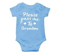 Funnwear Please Pass Me to My Grandma - Gigi's Favorite - Funny Cute Infant Boy Girl Romper, One-Piece Bodysuit - blue - 12 Months