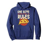 Funny 1 Bites Pizza Everybody Knows The Rules Food Lover Pullover Hoodie, Adult Unisex, Navy Blue, X-Large