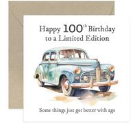 Funny 100th Birthday Card for Him, 'Limited Edition' Gift, Vintage Car Design, for Husband Dad Brother Uncle Son Boyfriend Friend Family, Blank Inside with Envelope